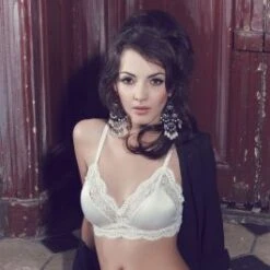 Mode Dessous Geschäft 32 Satin Triangel-BH Mit Spitze WHITE Les Jupons De Tess