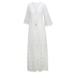 Mode Dessous Geschäft 22 Strand-Mantel BAUMWOLLSPITZE Creme-weiß Eva B. Bitzer